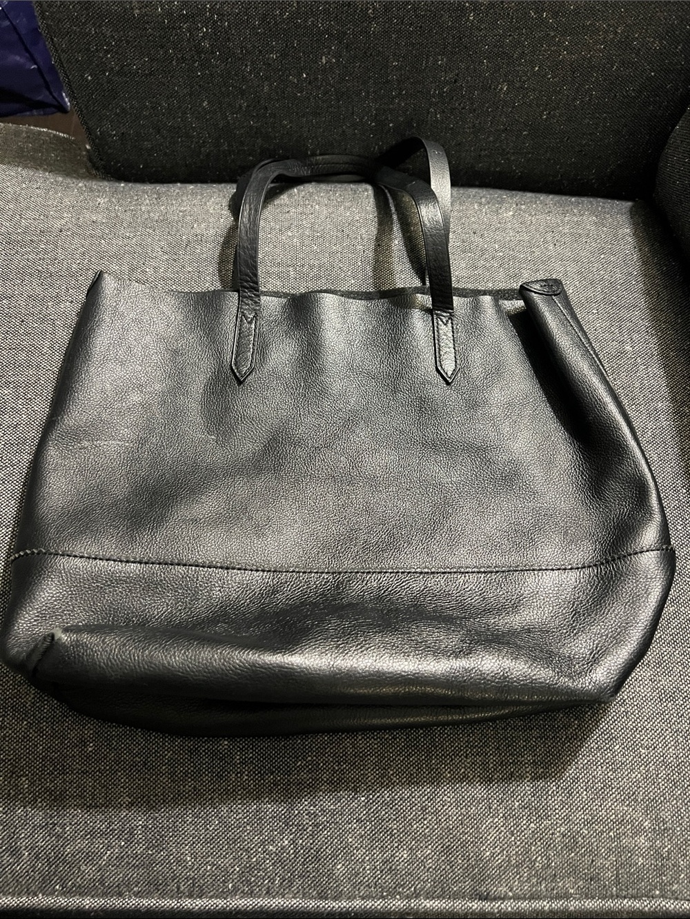 J Crew- Classic Black Leather Tote Bag -